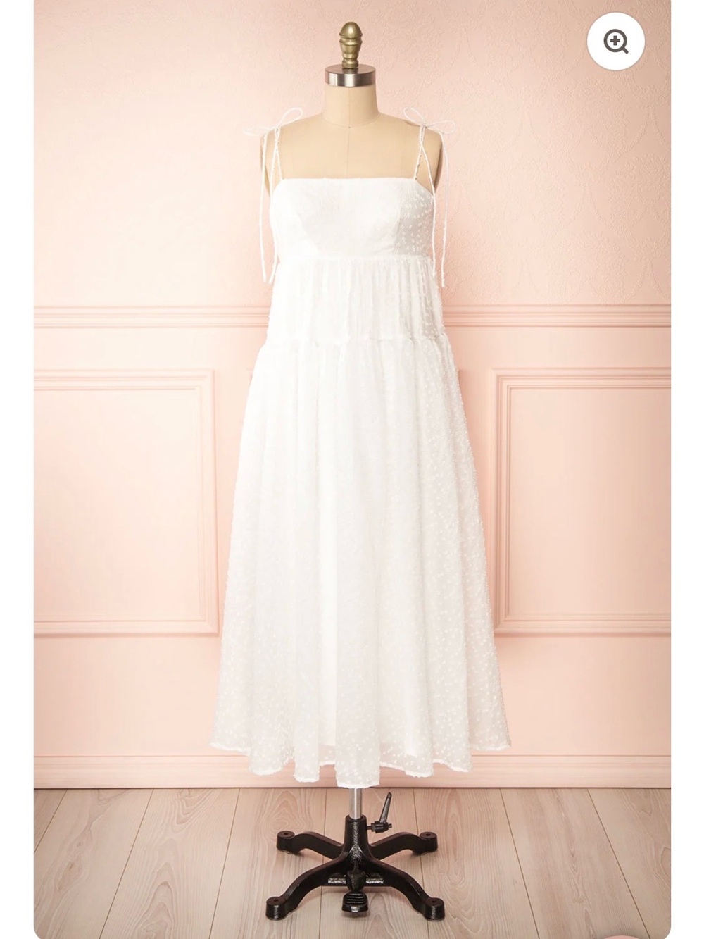 Storia White Textured Spaghetti-Strap Midi Dress